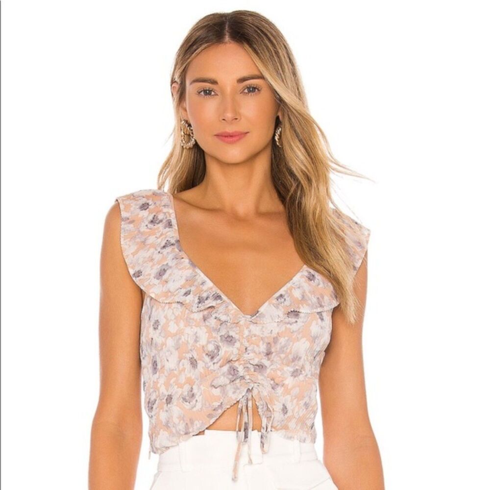 ASTR the Label Rue Top in Peach & Grey Floral | Size XS